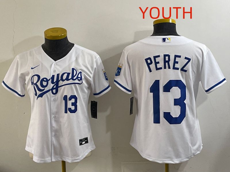 Youth Kansas City Royals #13 Perez White Game Nike MLB Jersey style 003->youth mlb jersey->Youth Jersey